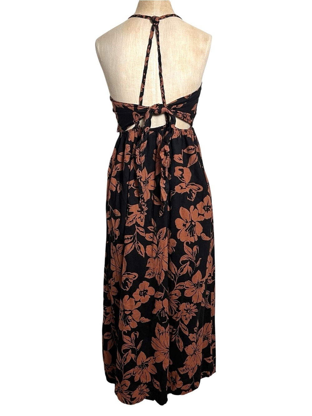 Free People The Perfect Sundress Black Linen Blend Button Front Halter — Size S - Picture 7 of 12